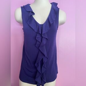 Sleeveless V-Neck Indigo  Blouse With Ruffle